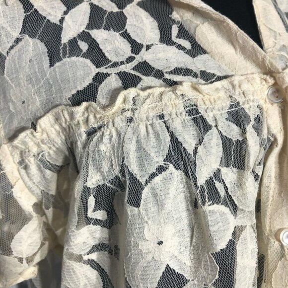 Bohemian Lace Blouse Floral Embroidered Off White Large - Picture 8 of 10